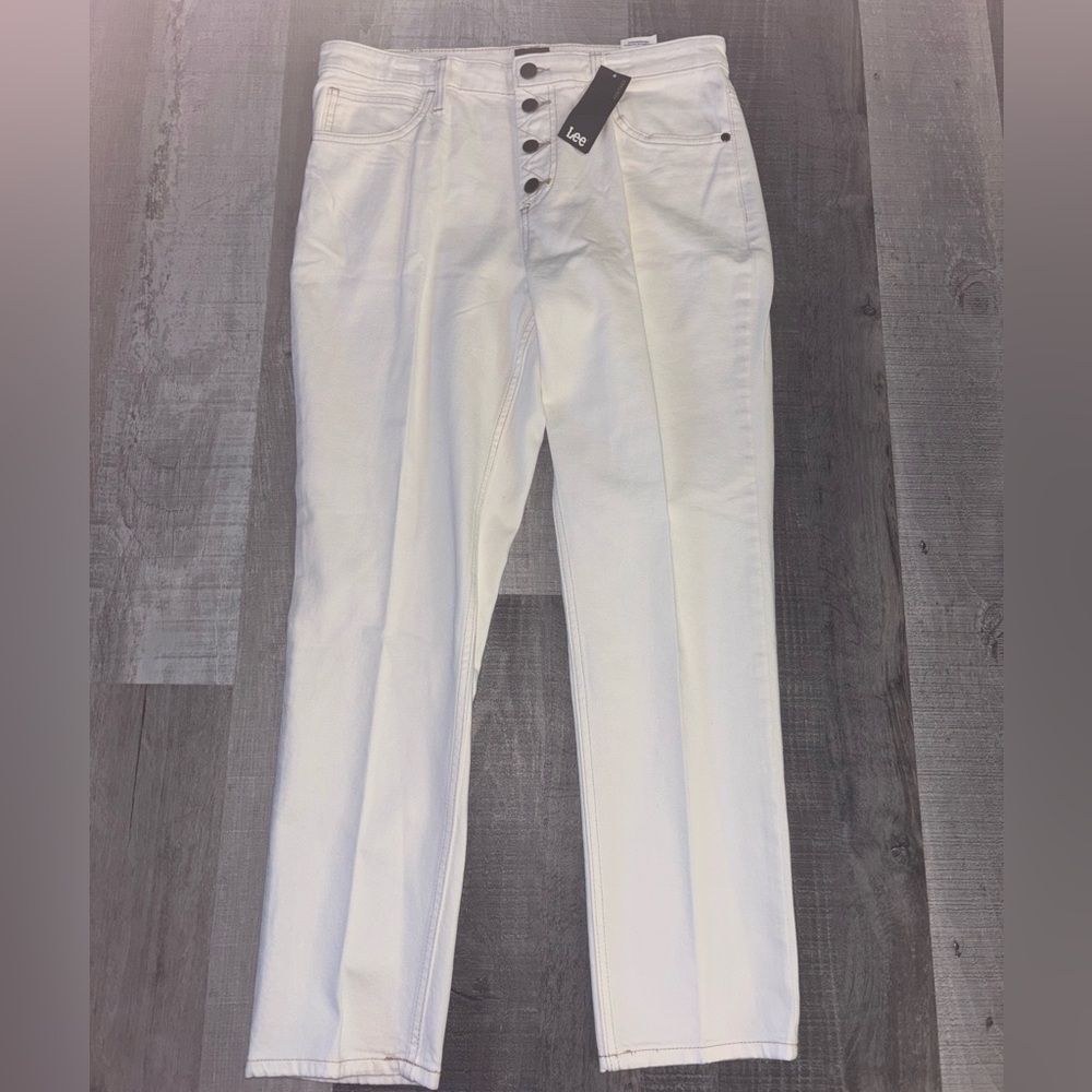 🐇NWT Lee Women's White High-Rise Button-Fly Jeans